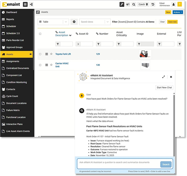 Screenshot of eMaint instant summary